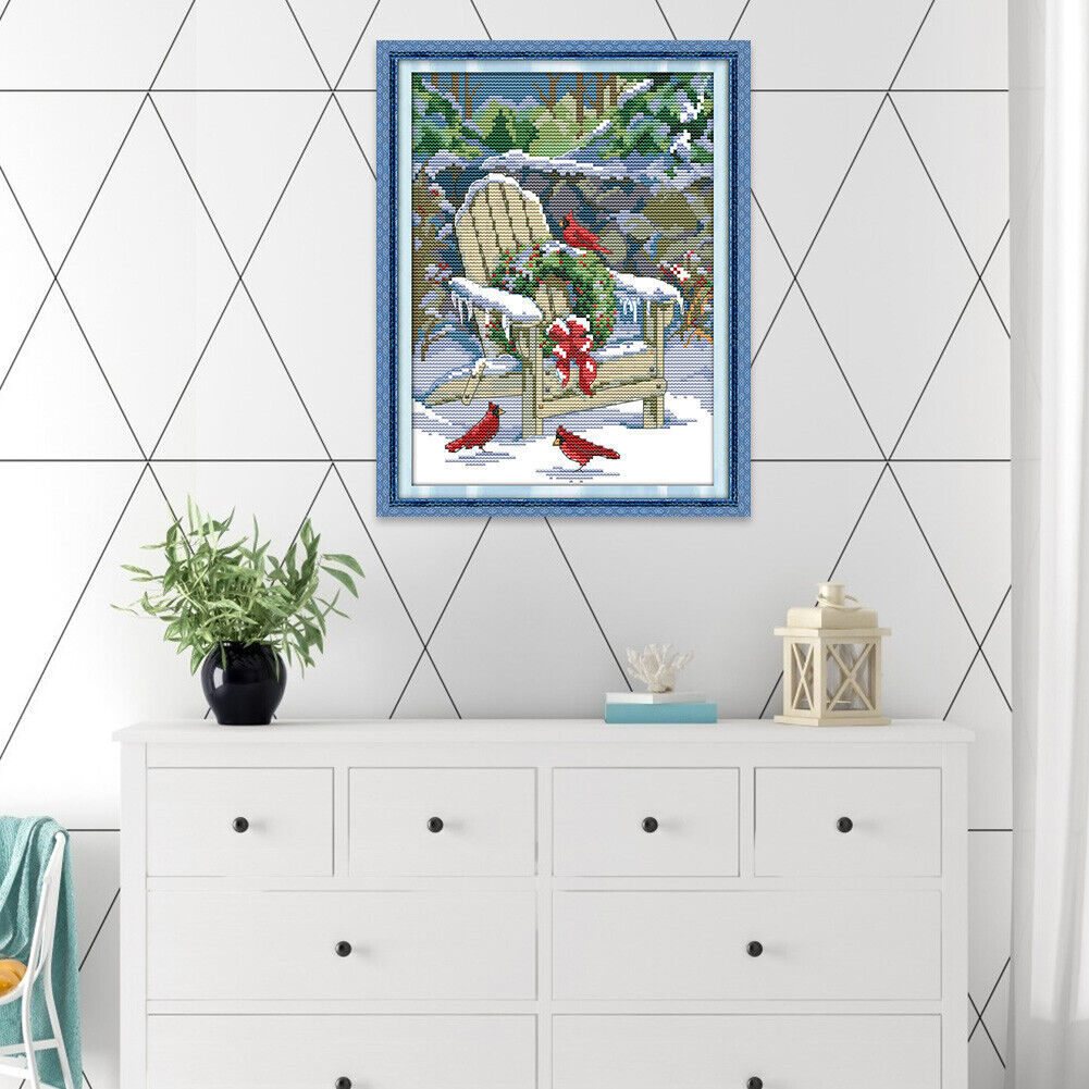 Christmas Snow View Cross Stitch 14CT Stamped Canvas Needlework Kit (F423)