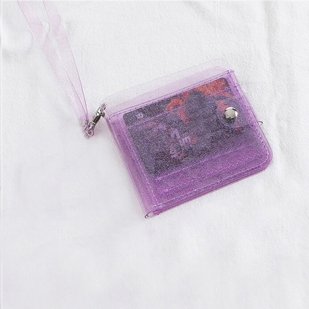 Transparent Purse Women PVC Clear Short Purse Wallet Card Holder (Purple)