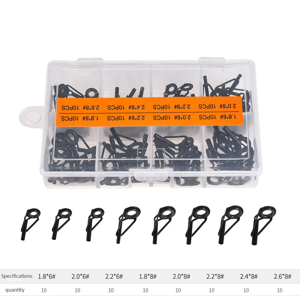 80pcs Fishing Rod Guide Tip DIY Multi-Size Sea Rod Steel Ceramic Guide Ring