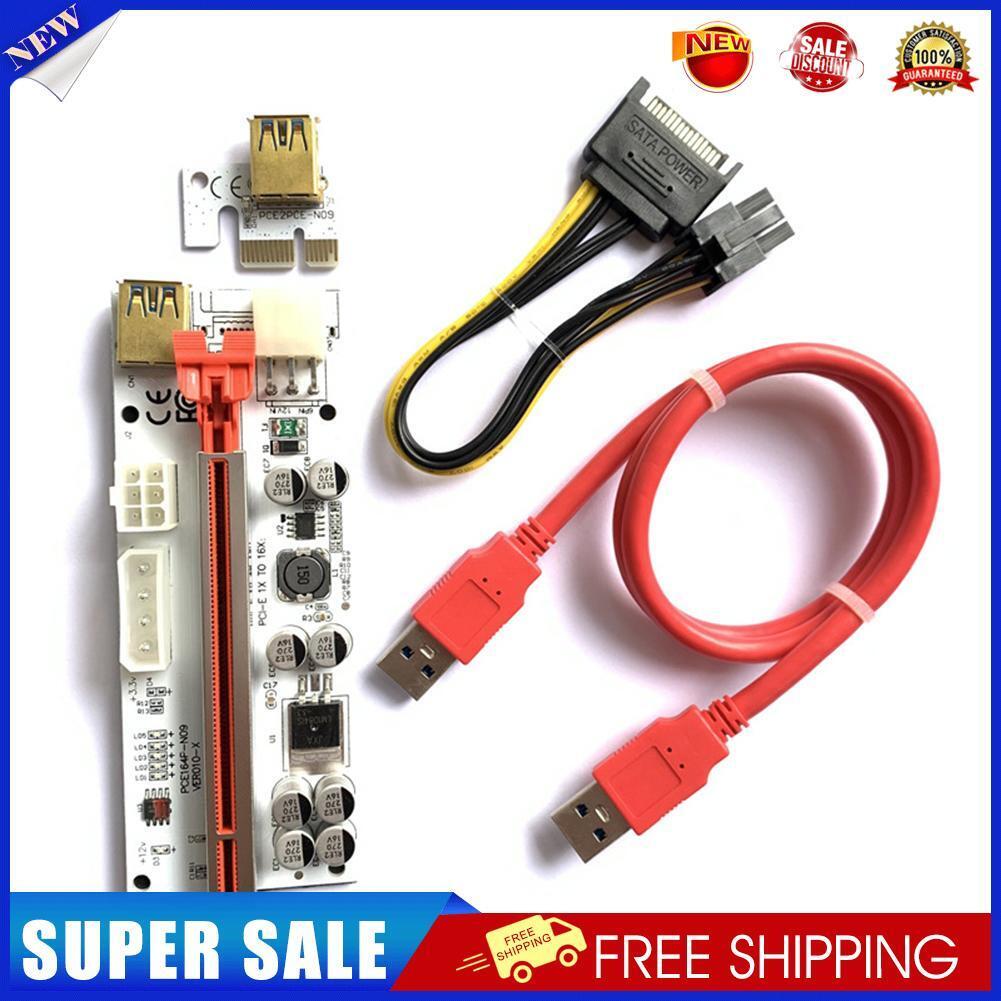 VER010-X PCIE Riser 1X to 16X Extender USB3.0 Adapter Card for Mining (Red)