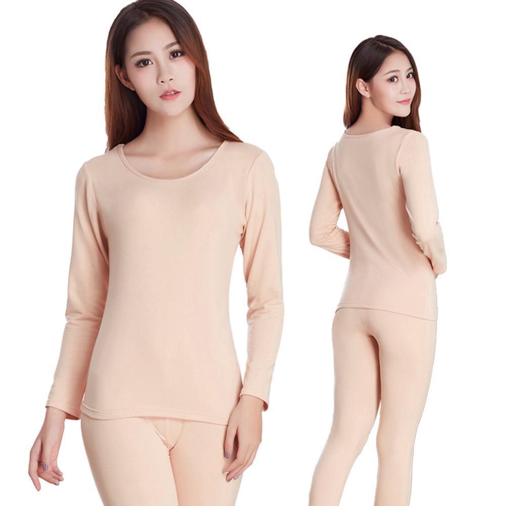 Autumn Winter Women Pajama Set Long Sleeve Warm Sleepwear (Skin Color)(L)