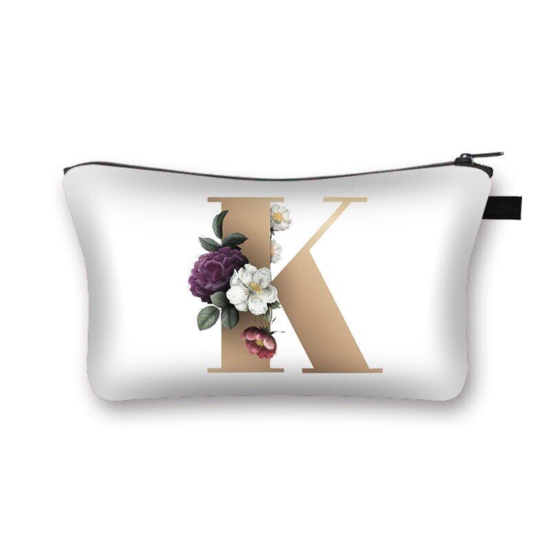 Alphabet flowers Printed Hand Hold Travel Storage Cosmetic Bag Toiletry Bag