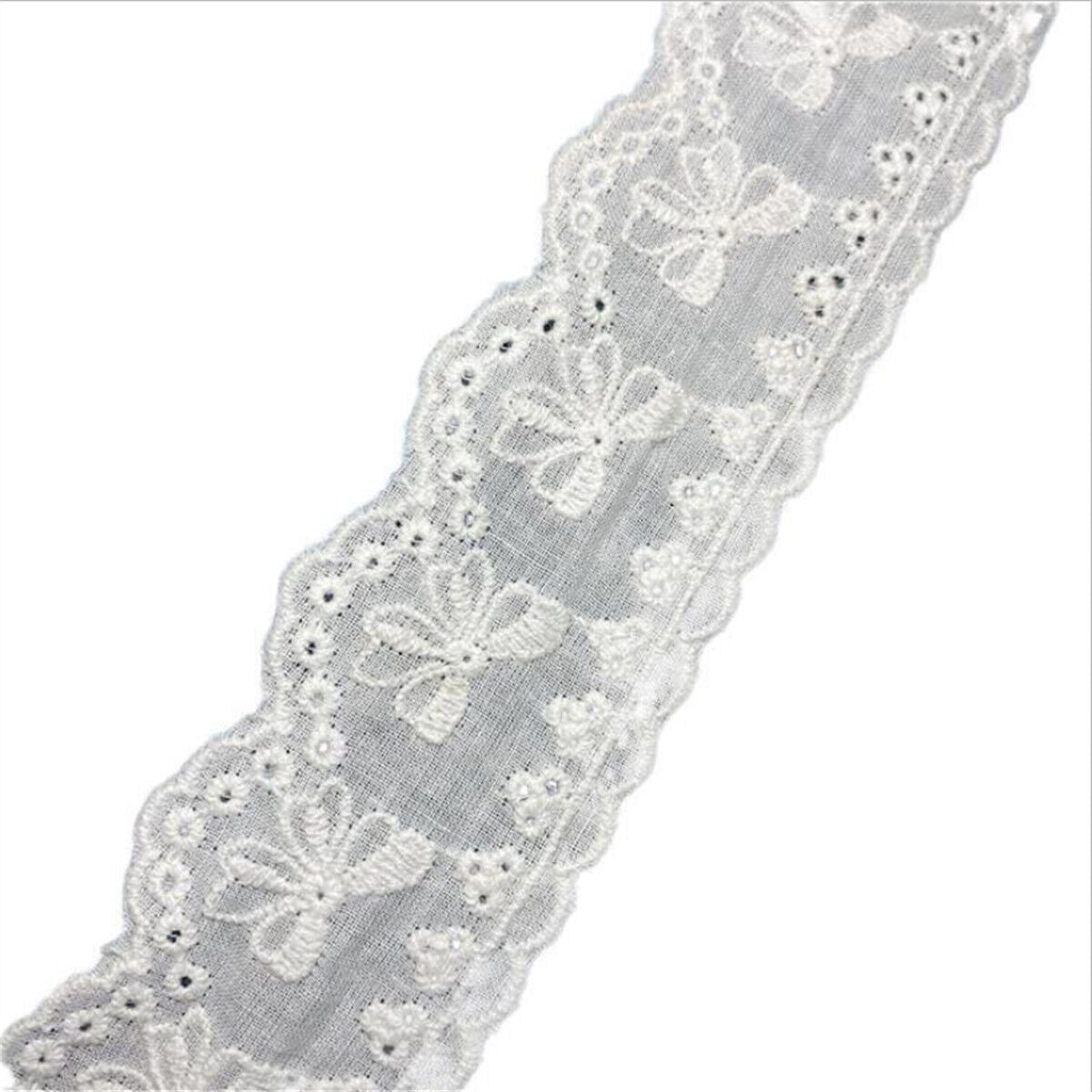 White Cotton Embroidered Flower Lace Trim Ribbon Fabric DIY Craft Clothes Sewing