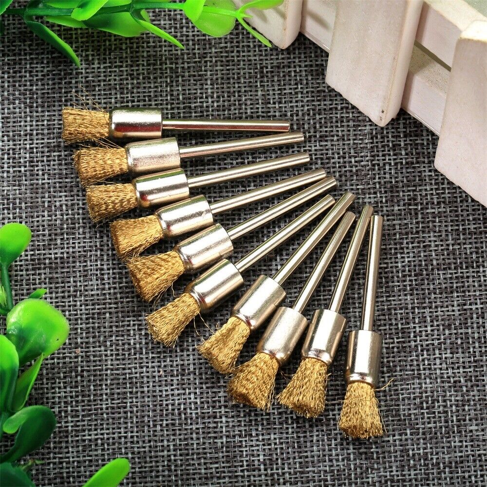 10Pcs 8mm Pen Brass Wire Brushes Cleaning Polishing Grinder Power Rotary Tool