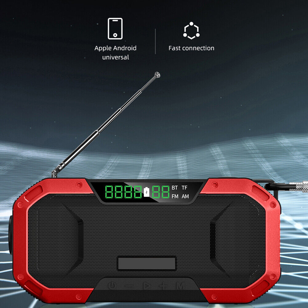 Multifunctional Portable Speaker Hand Crank Solar Radio AM/FM (Red)
