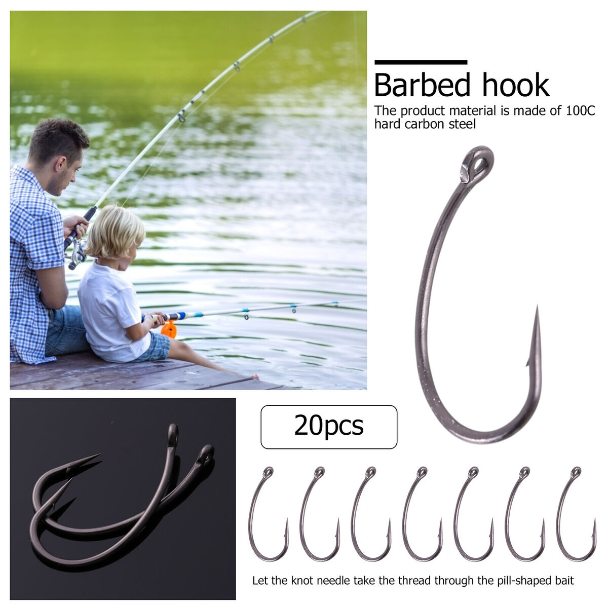 Fishing Hooks Kit 20pcs Lure Jig Barbs Fish Hooks Carp Fishing Gear (8)