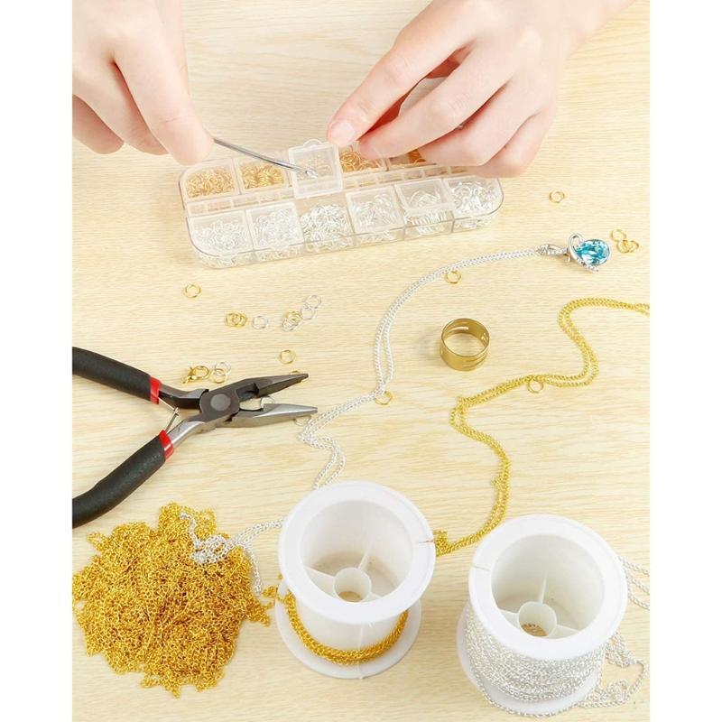 Cross Chain Set Chain Open Rings Lobster Clasps with Curved Tweezers and Pliers