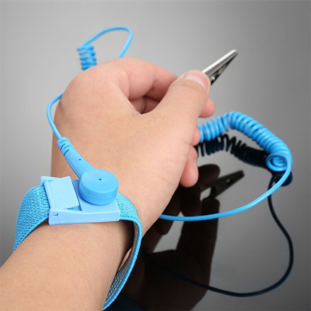 Blue Antistatic Discharge Cable Adjustable Wrist Band Grounding Prevent Static