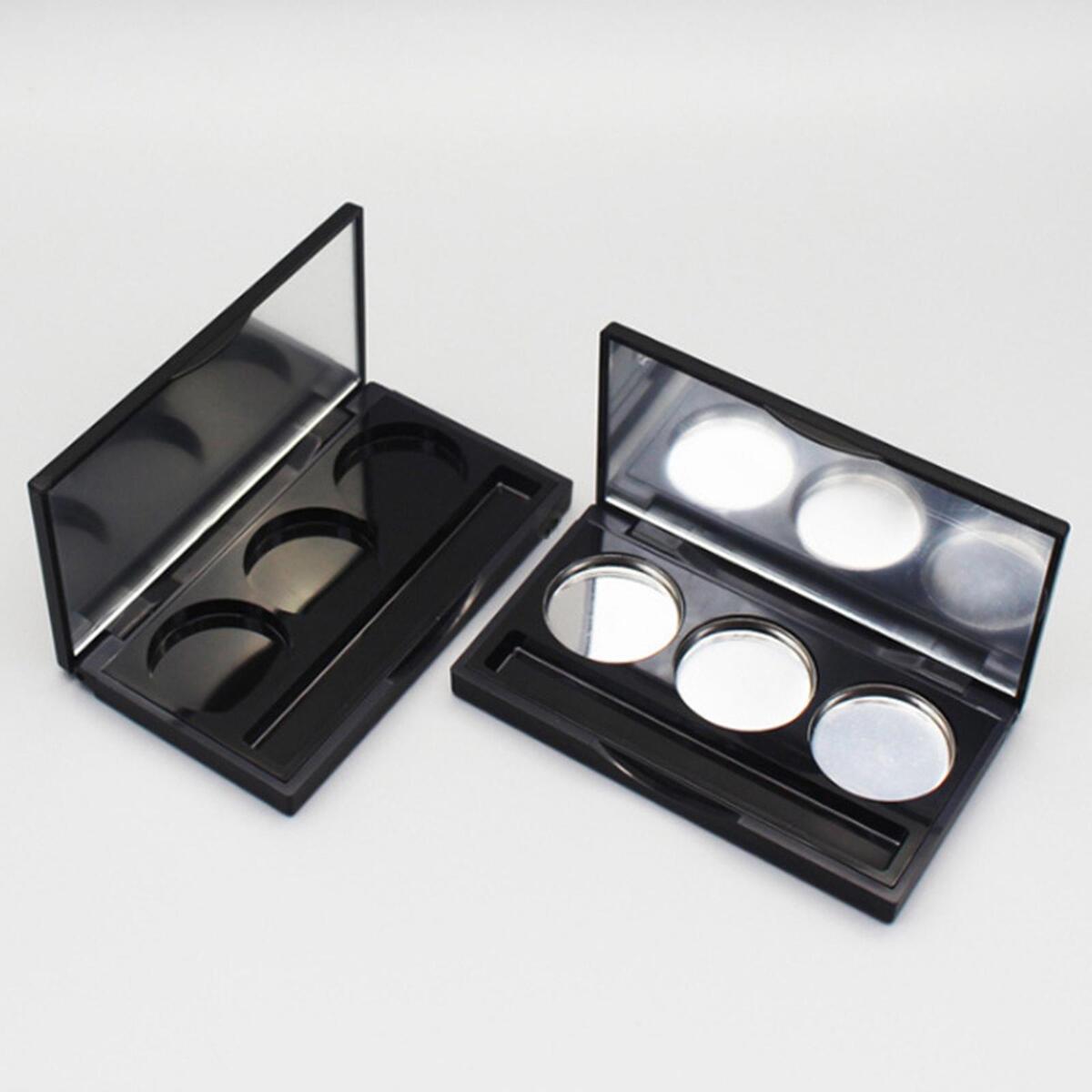 2x 3 Grids Empty Eyeshadow Box Round Aluminum Palette Pans Case Women Girls