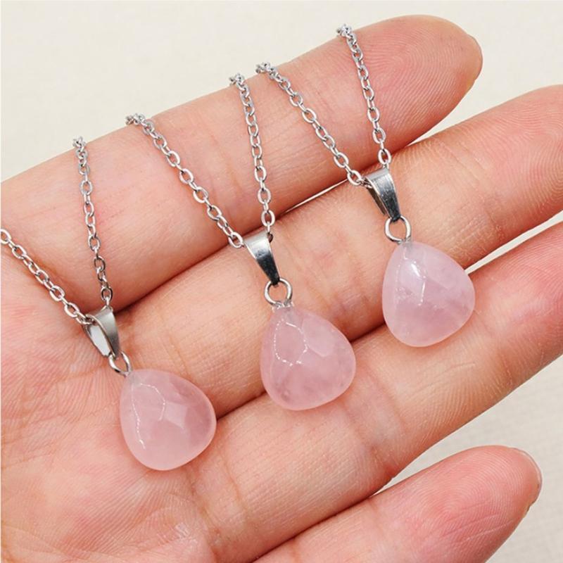 Natural Healing Crystal Love Heart Pendant Necklace Unique Pink Quartz Pendant