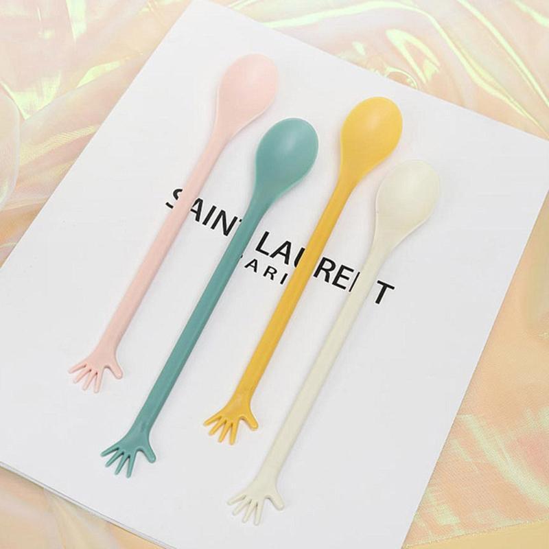 4 Pieces PP Plastic Material Spoons Colorful Stirring Stick Creative Long Handle