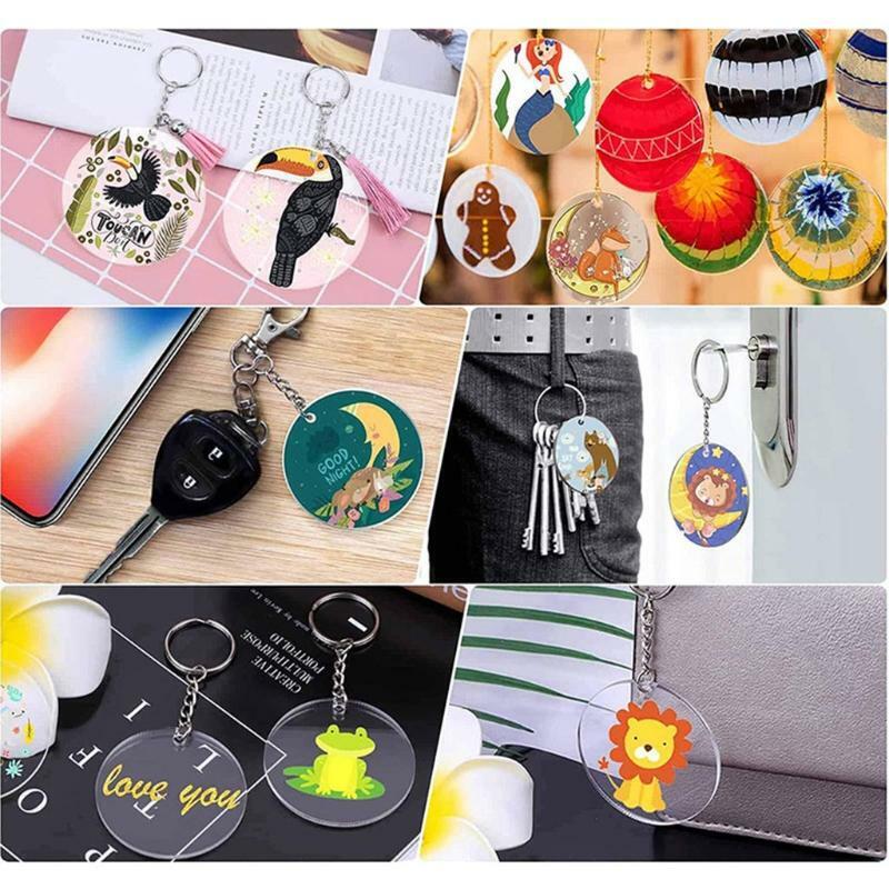 Clear Circle Discs Keychain Set Round Acrylic Keychain Blank Tassel Pendant DIY