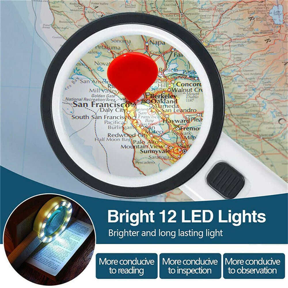 Handheld Seniors Reading Magnifying Glass 30X With LED Illuminated Magnifier