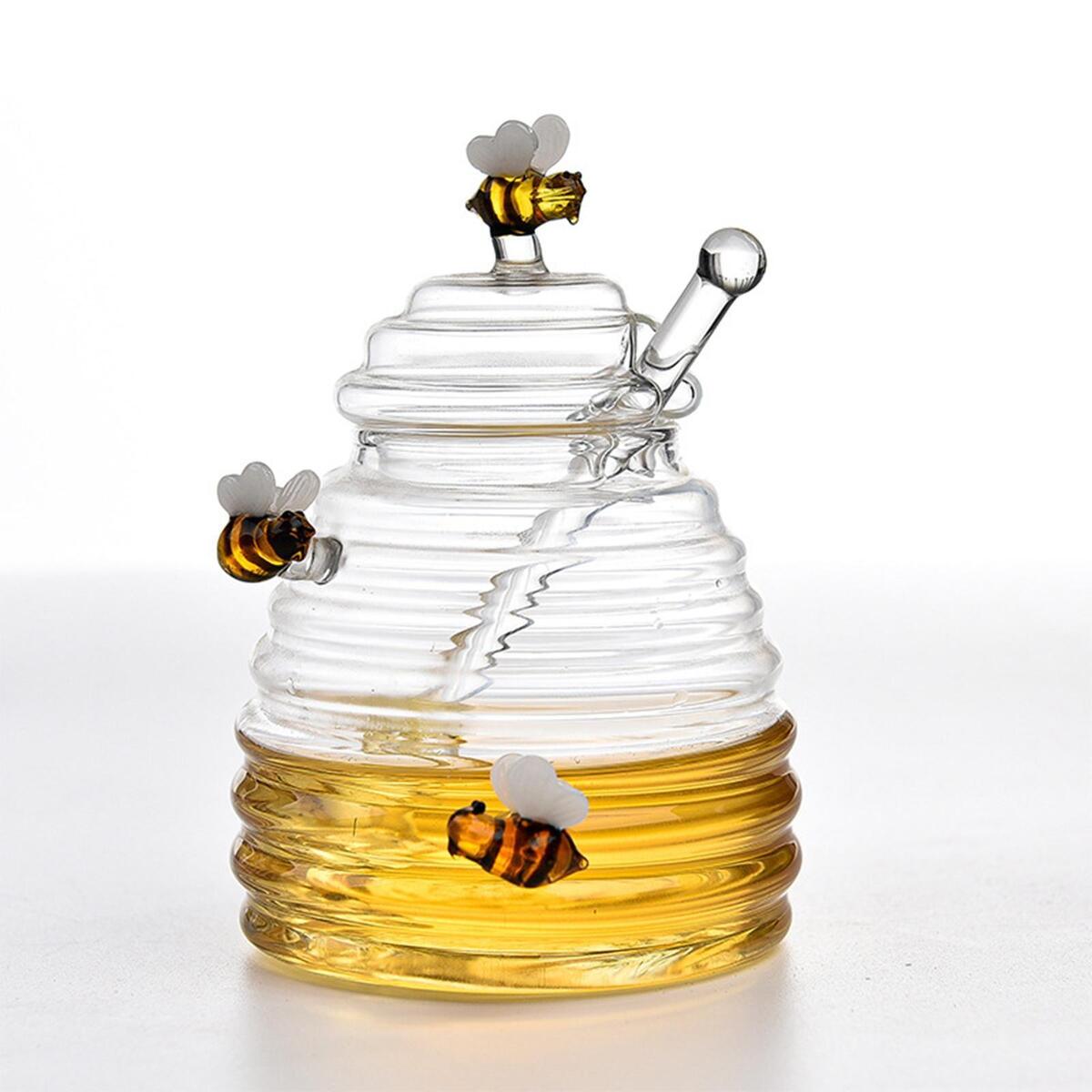 Clear Honey Pot Jar Honey Dispenser with Dipper and Lid for Wedding Party