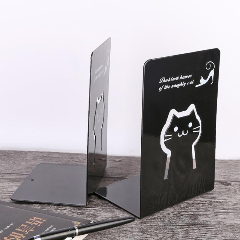 2Pcs Cat Metal Bookend Heavy Duty Magazines Organizer Holder Nonskid Book Stand