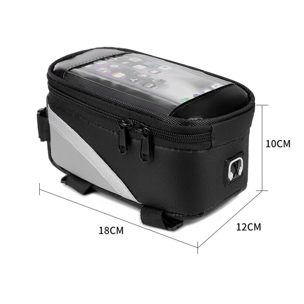 MTB Bike Bag Front Top Tube Touch Screen Mobile Phone Holder Case (Black)