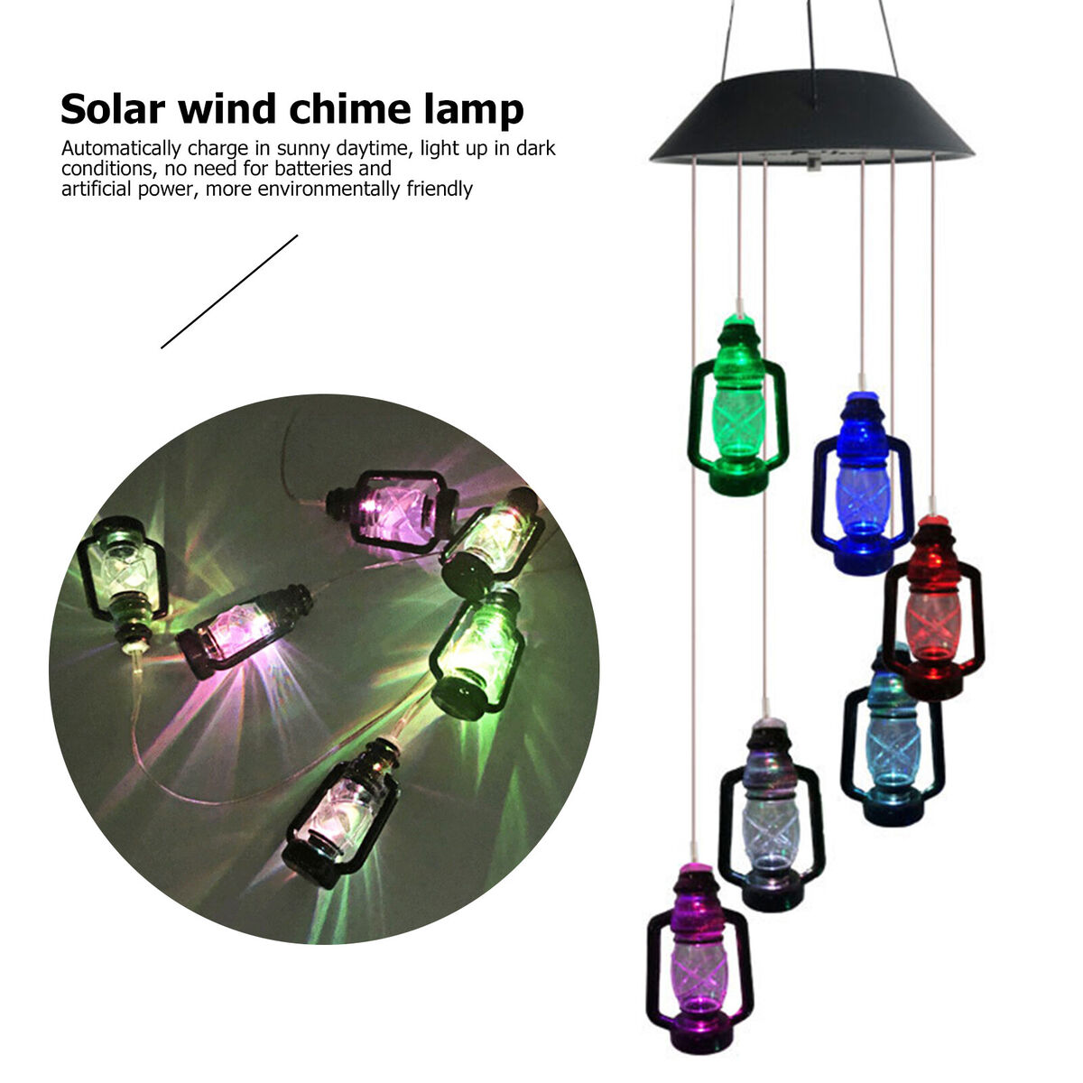 Solar Lanterns Wind Chime, Color Changing LED Light Wind Bell for Outdoor