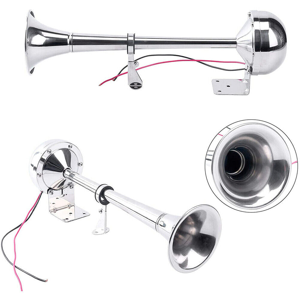 12V Polished Stainless Steel Single Trumpet Horn Low Tone for Marine Boat