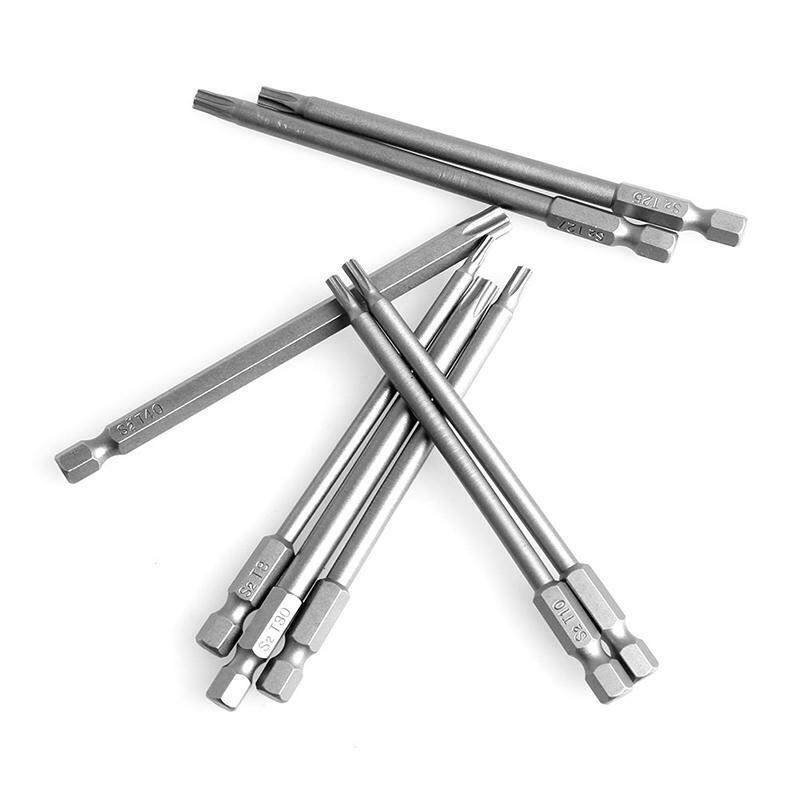 8Pcs/Set T8-T40 100mm Magnetic Torx Screwdriver Bits 1/4" Hex Shank
