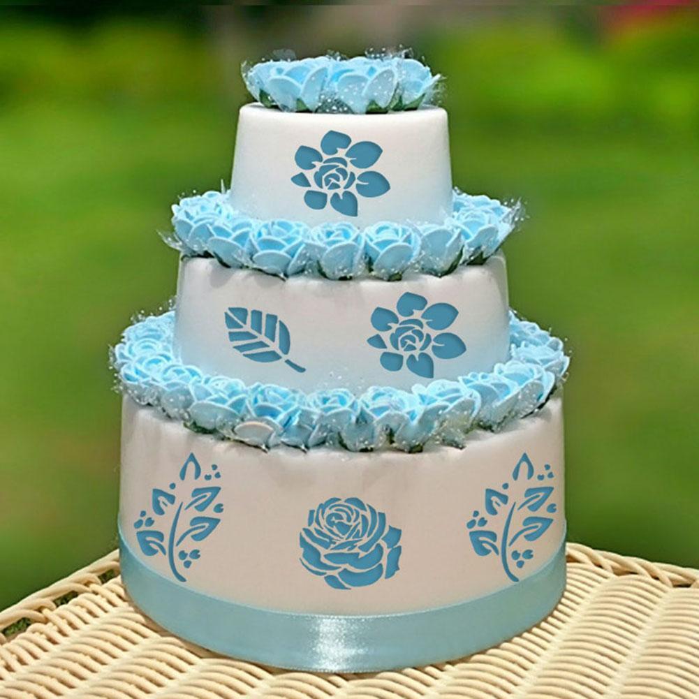 4pcs/Set DIY Leaf Flower Coffee Stencils Cake Baking Scrapbook Templates