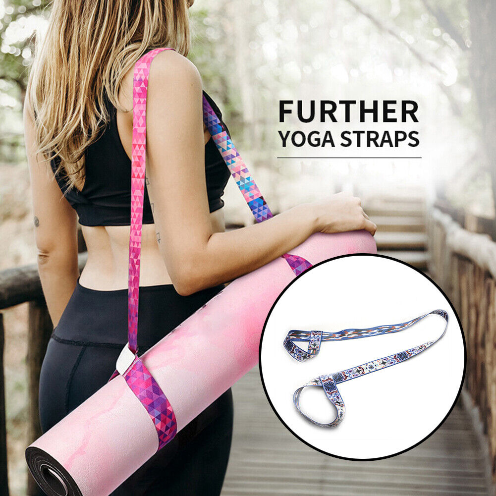 Printed Yoga Mat Strap Adjustable Shoulder Carry Stretch Belt (Blue White)