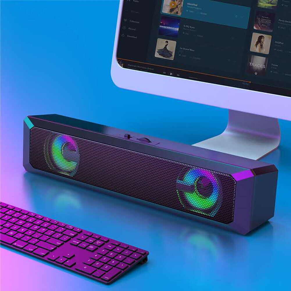A4 6W RGB USB Wired Sound Bar PC Home Theater TV Stereo Surround Speaker