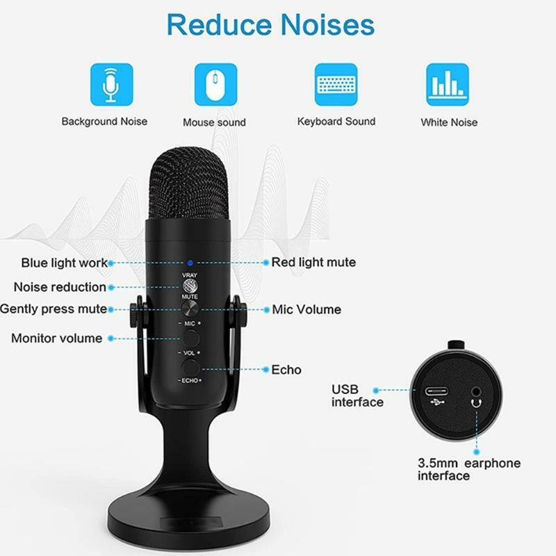 USB Omnidirectional Microphone Portable Small Mic Condenser Microphoe Recording