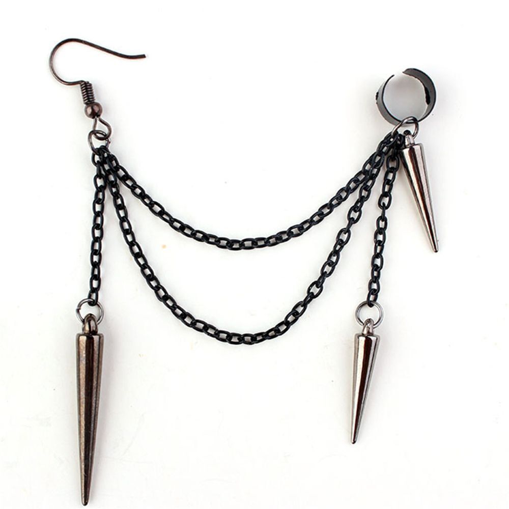 Party Hip Hop Rock Long Tassel Drop Punk Earrings Ear Clip Ear Stud Rivet