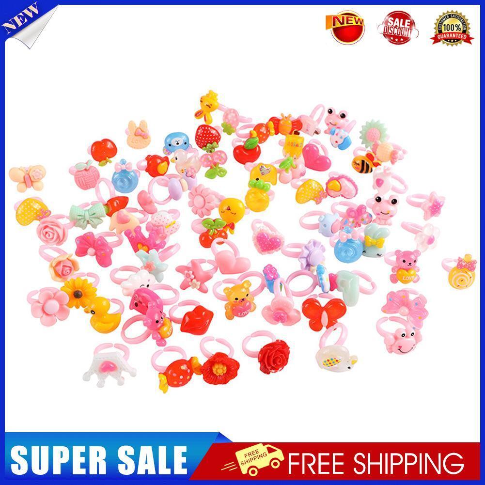 50pcs Plastic Kids Cartoon Colorful Children Ring Girl Birthday Party Gift