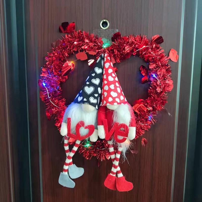 Valentine's Day Decorations Gnome Wreath for Front Door Wall Hanging Ornament