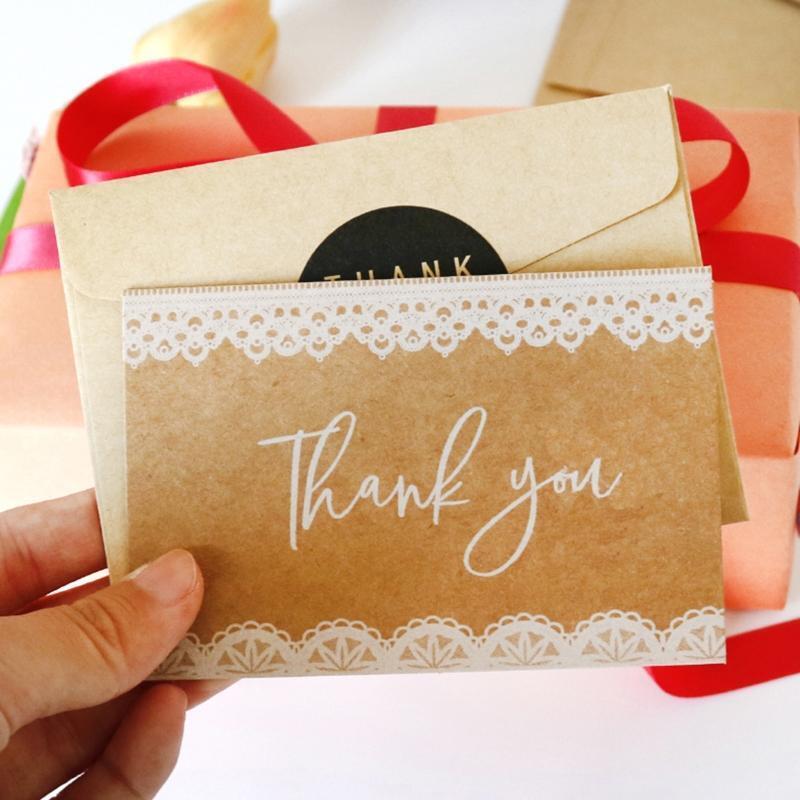 Blank Thank You Cards Lace Floral Design Kraft for Graduation Wedding Party 6pcs