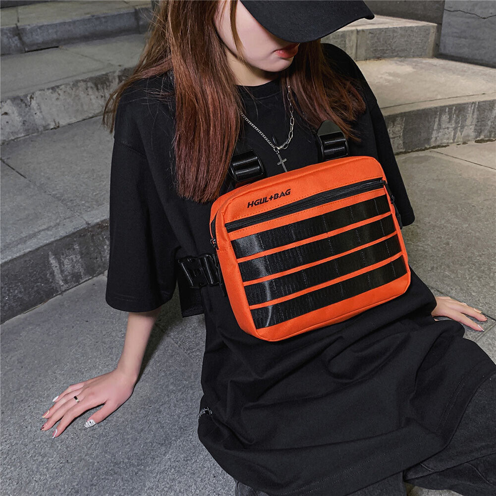 Streetwear Contrast Color Chest Bag Male Square Vest Strap Bags (Orange)