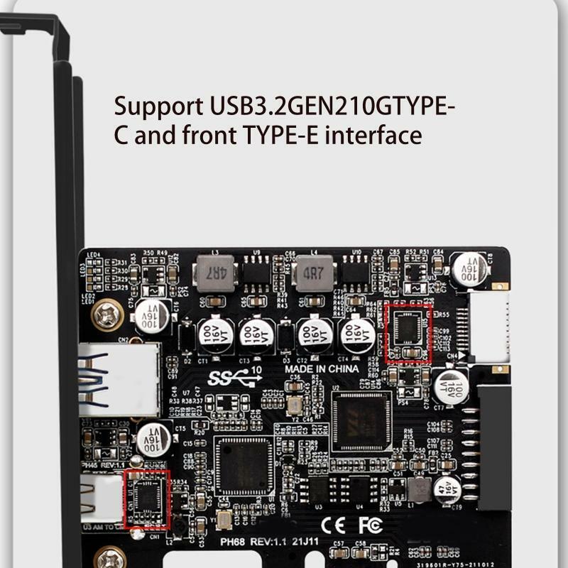 Pcie to USB3.2 Type-E Front Type-C 19P Expansion Card Compatible Pci-E X4 X8 X16