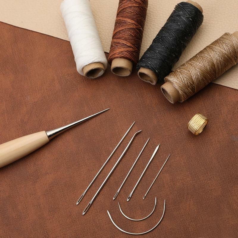 Leather Tools Kit DIY Craft Sewing Tools Kit 3 Rubber Awl 3 Rolls Waxed Thread