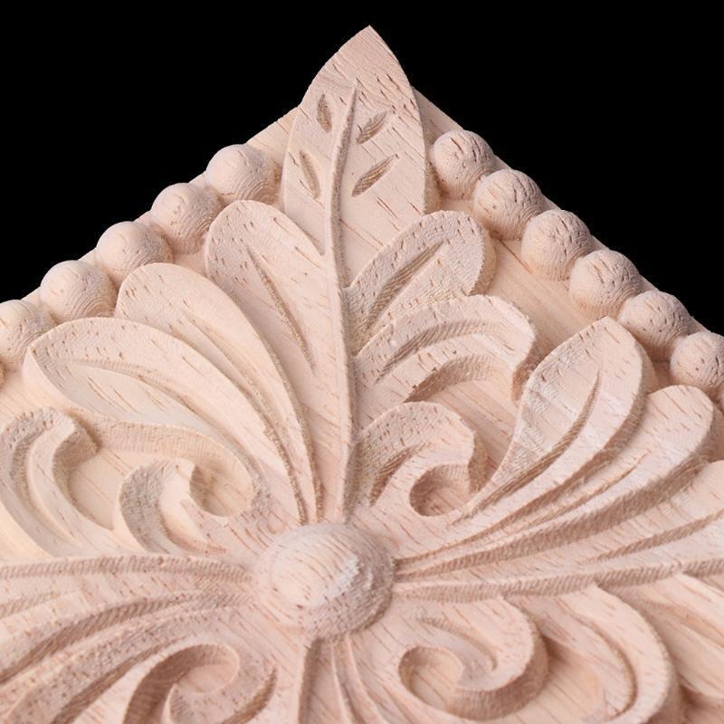 Flower Wood Carved Corner Onlay Applique Furniture Unpainted Cabinet Decoration