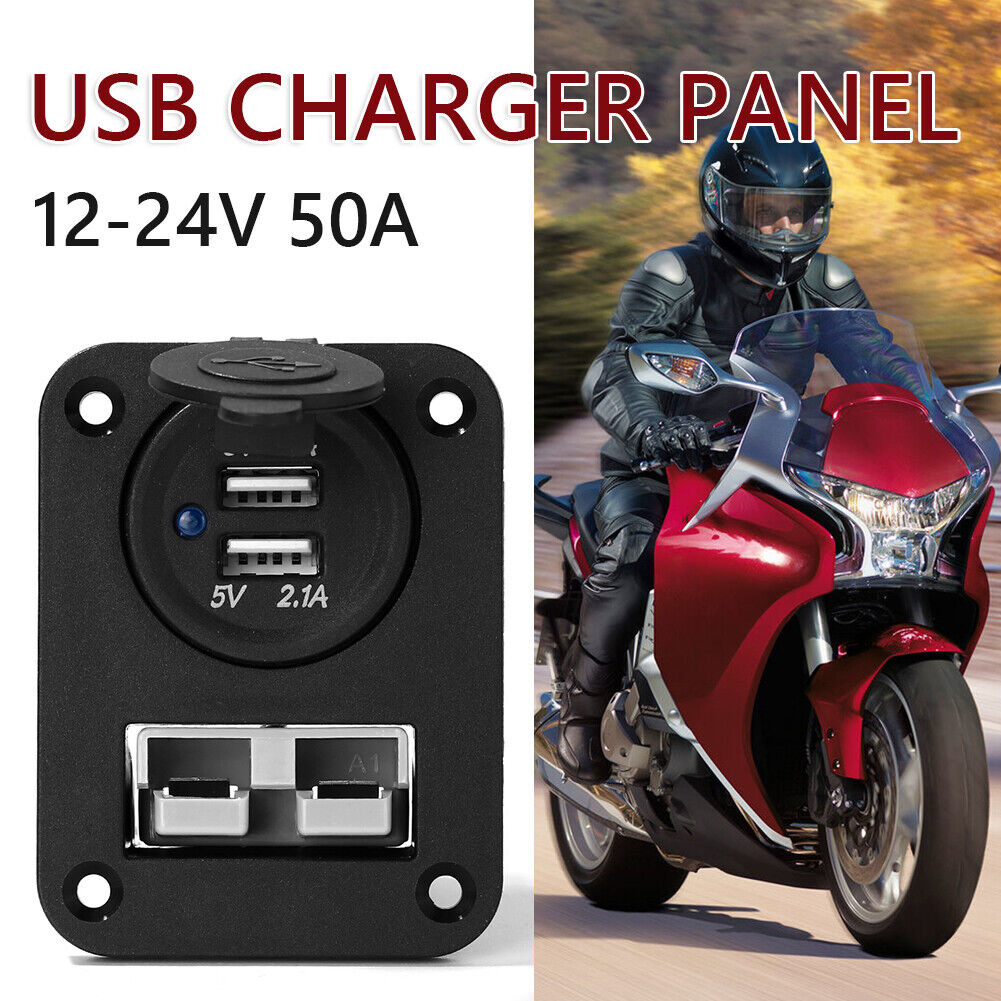 Blue LED Dual USB Charger Anderson Socket Panel for Boat Marine RV Camper