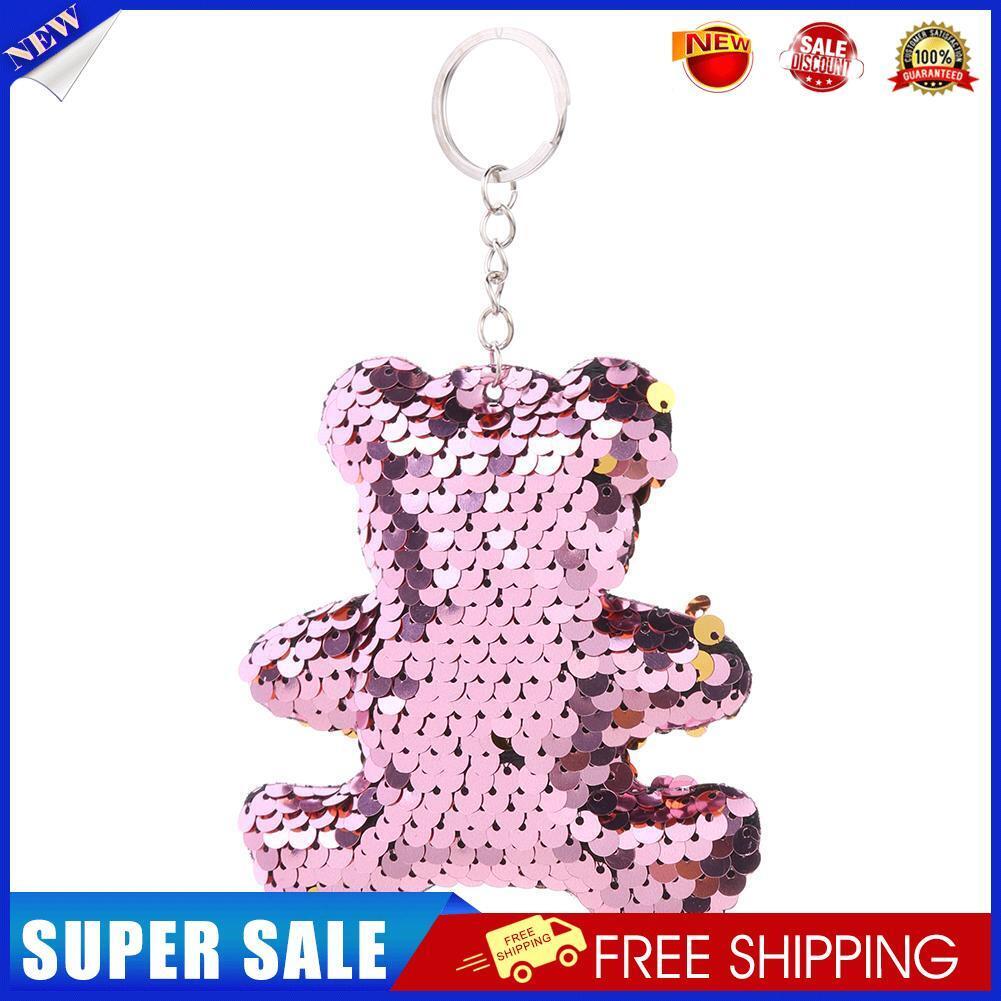 Lovely Bear Keychain Sequins Women Key Ring Car Bag Pendant Gifts (Pink)
