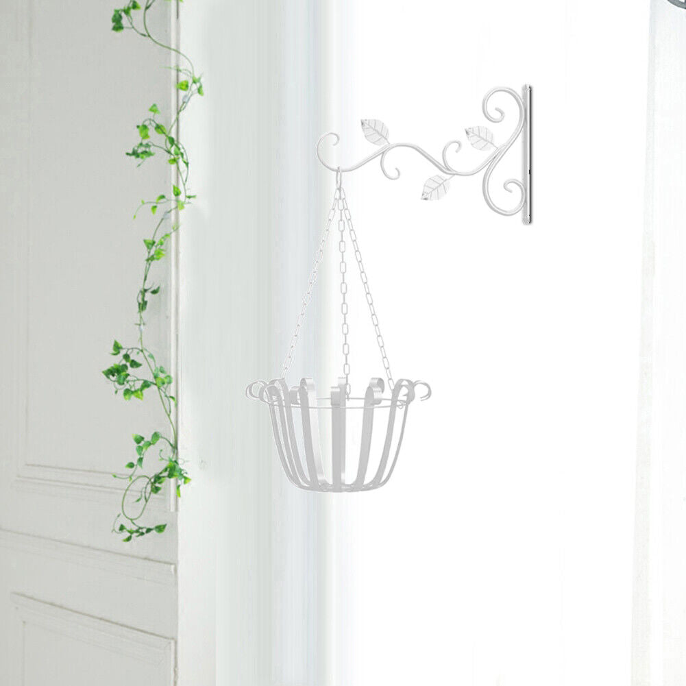 Hanging Iron Flowerpot Basket Planter Balcony Garden Home Decor (White)
