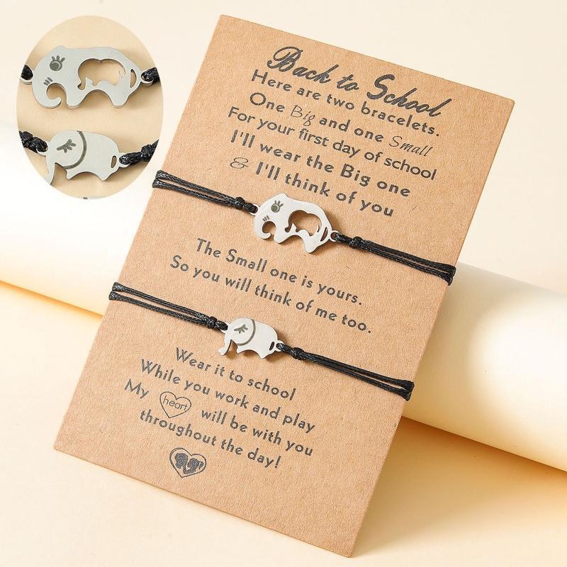 Stainless Steel Hollow Elephant Mother's Day Parent-child Hand-woven Bracelets