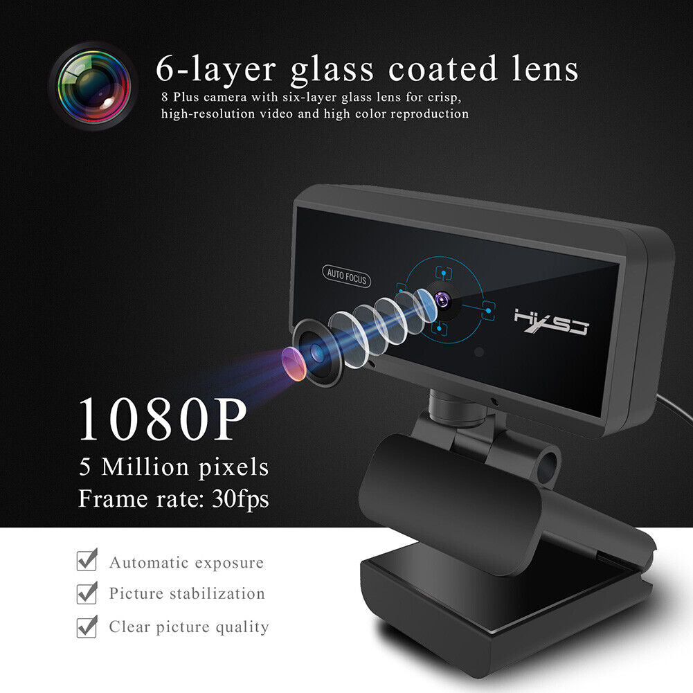 HXSJ S3 USB 1080P Auto-Focusing Webcam HD Camera with Built-in Microphone