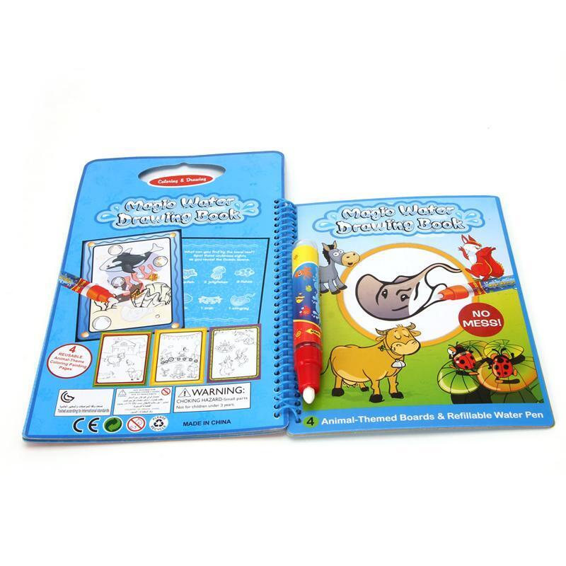 Kids Magic Water Drawing Book Coloring Doodle Animal Painting Board w/ Magic Pen