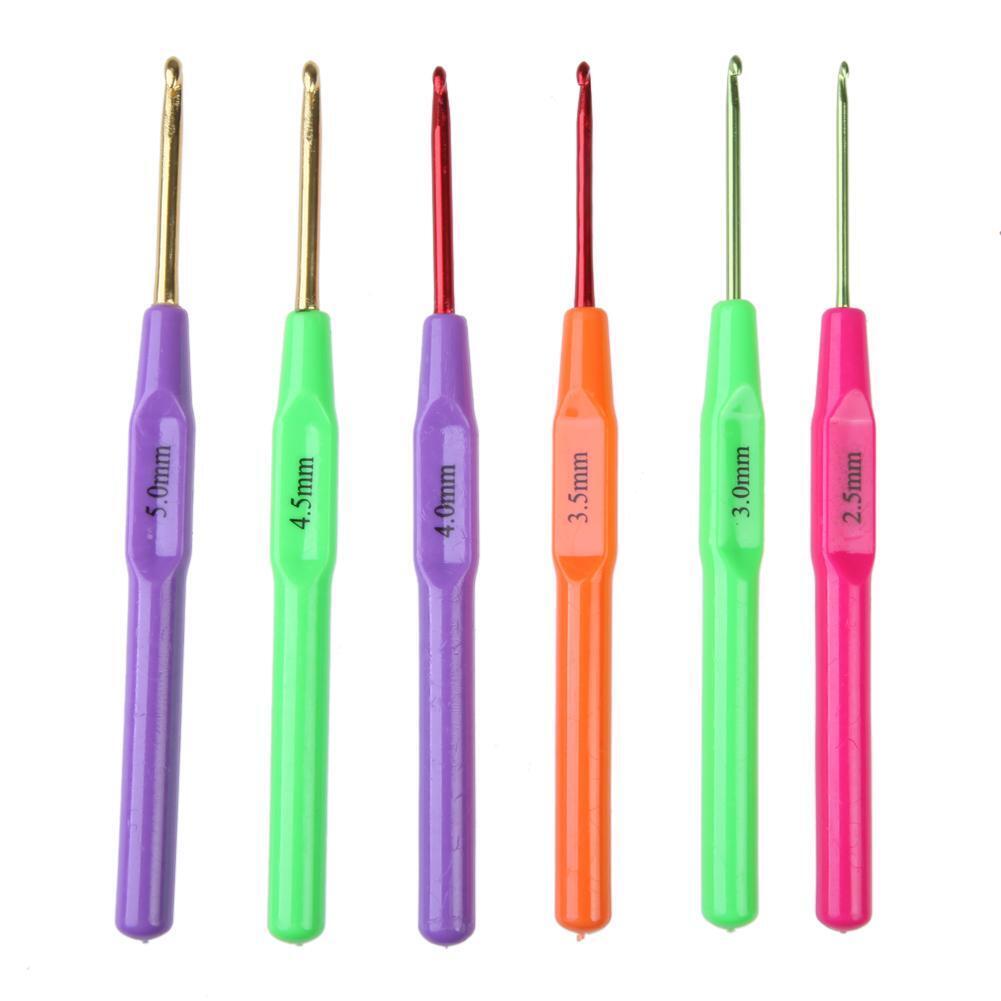 6pcs Aluminum Plastic Handle Knitting Needle Set Crochet Hook Weave Yarn