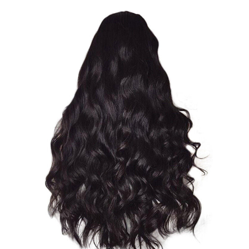 Black Long Curly Wavy Wig Brazilian Remy Human Hair Body Wave Front Wigs Li