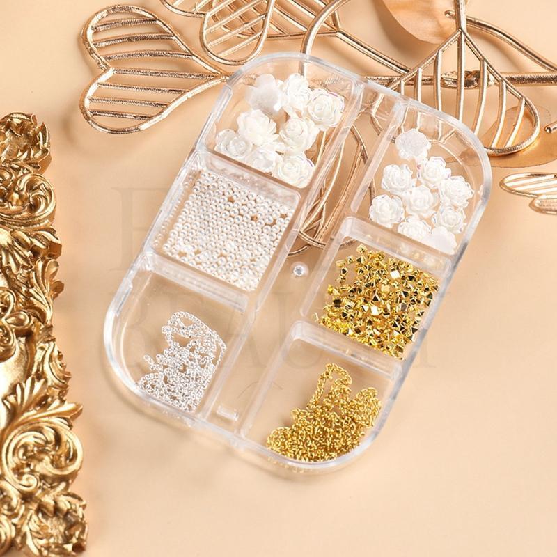 Nail Beads Charms,Metal Nail Chain Jewels Flower Nail Art Decorations,Nail Studs