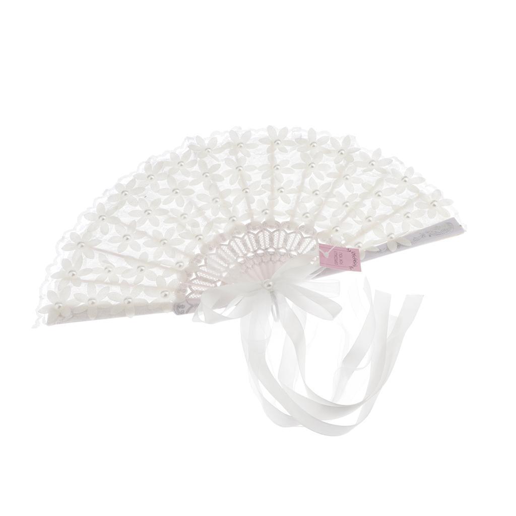 Classic Foldable Lace Flower Fan Wedding Ceremony Photo Props Bride White
