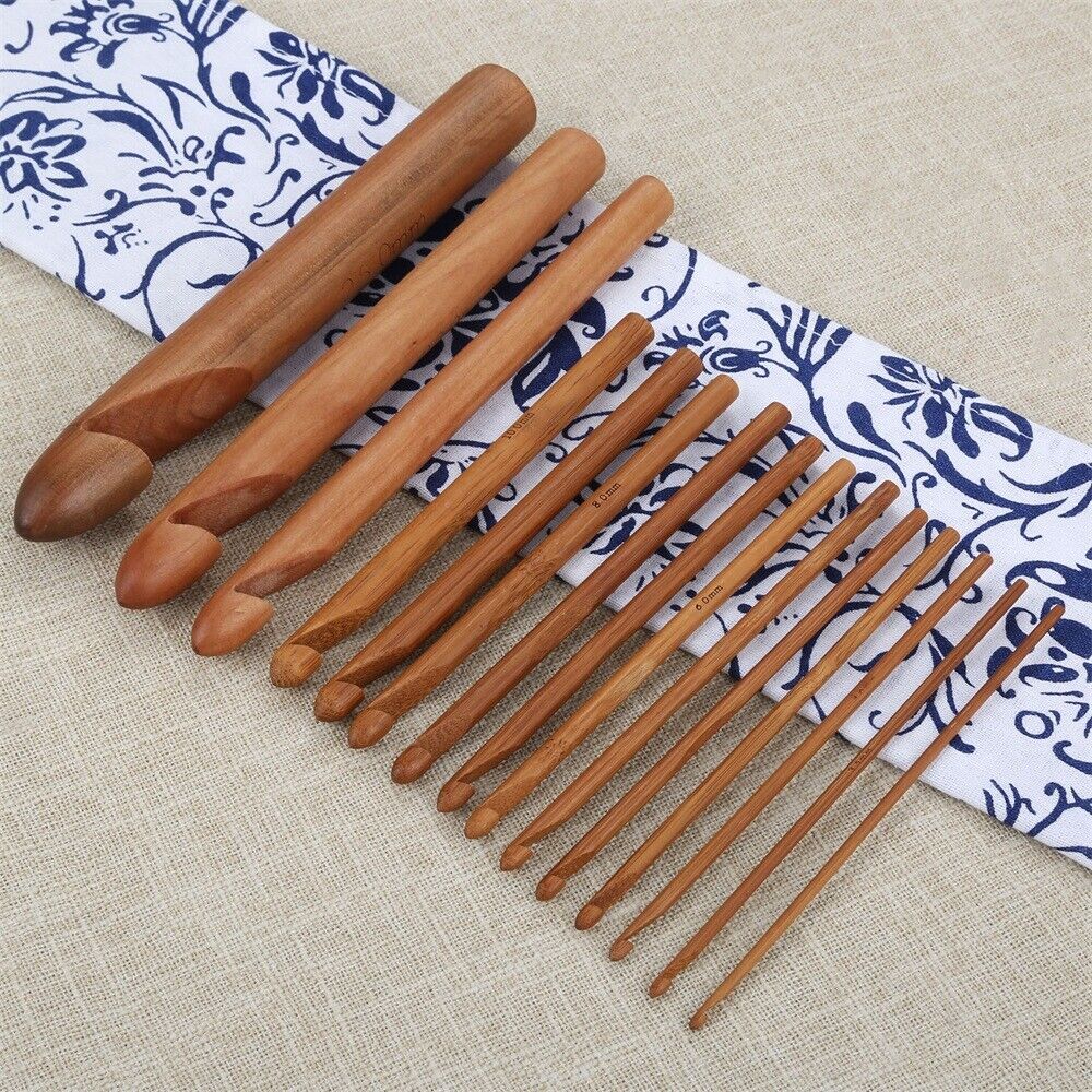 15x Practical Wooden Bamboo Large Crochet Needle Hook Knitting Tool for Sweater