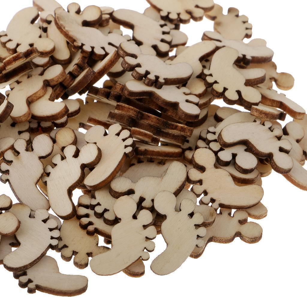 100pcs Wooden Wood Pieces Footprint Cutout Craft Embellishments