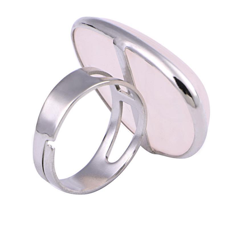 Cute Lady Rose Quartz Heart Love Adjustable Ring Jewelry 1.4x1.1"