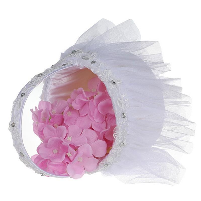 Exquisite Wedding Lace Flower Girl Basket White for Graduation Party Ceremony