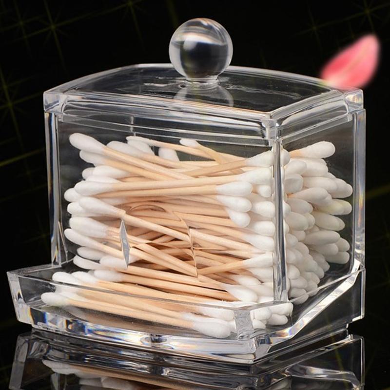 Acrylic Makeup Organizer Cotton Swabs Qtip Container Cosmetic Makeup Pad Storage